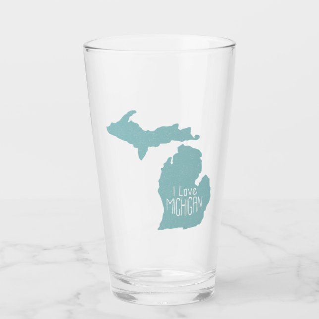 Blue Gray I Love Michigan Silhouette Glass (Front)