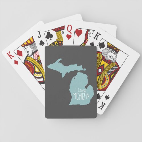 Blue Gray I Love Michigan Silhouette Playing Cards