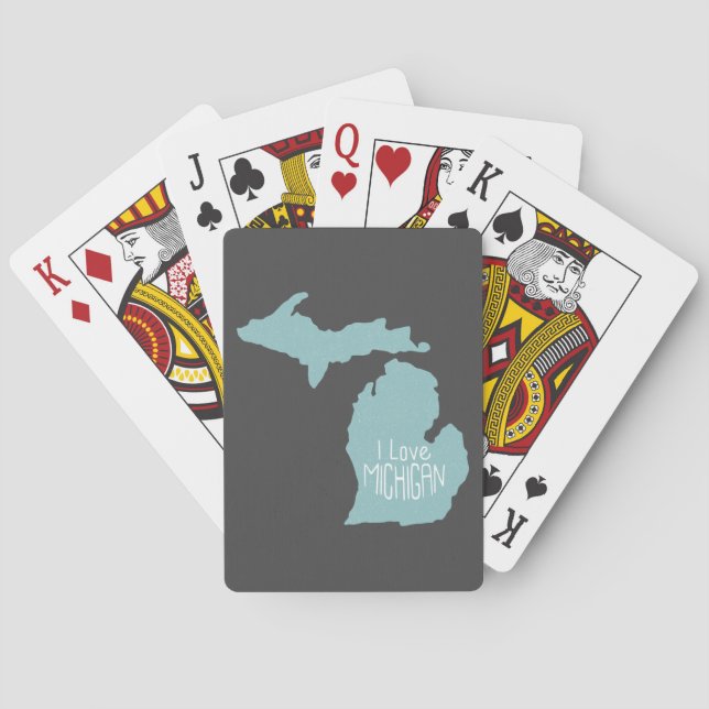Blue Gray I Love Michigan Silhouette Poker Cards (Back)