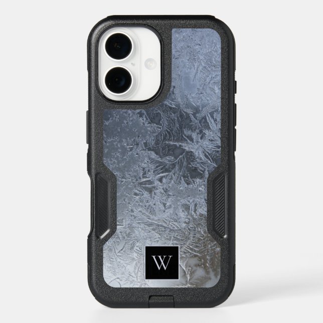 Blue Gray Ice Crystals Monogrammed Otterbox iPhone Case (Back)