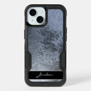 Blue Gray Ice Crystals on Glass with Name iPhone 15 Case