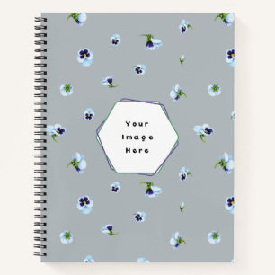 Blue Gray Japanese Blue Purple Pansy Floral Patter Notebook