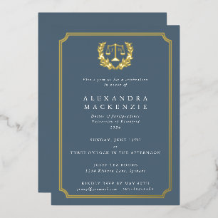 Blue-Gray JD Law School Graduation Party Foil Invitation