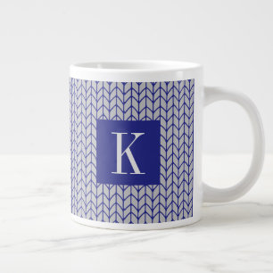 BLUE GRAY KNIT Big White Mug + Initial II