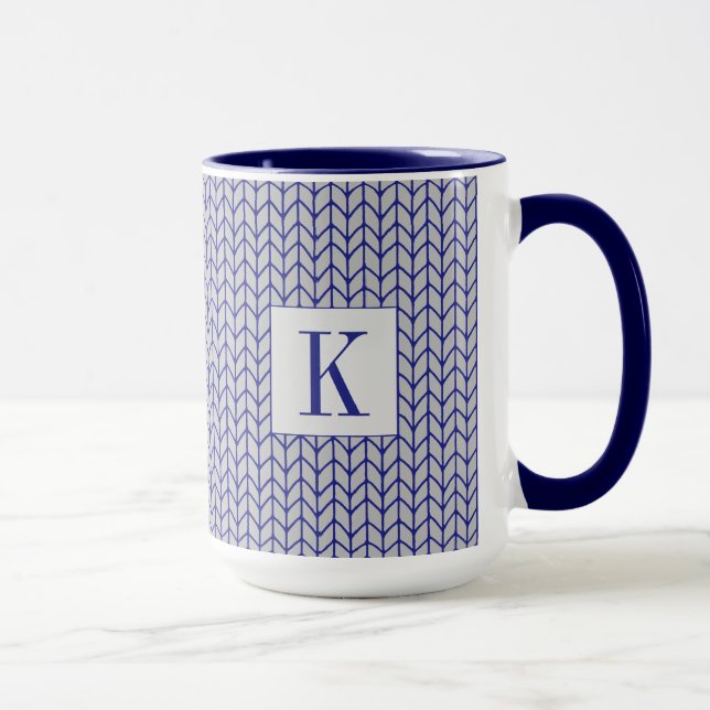 BLUE GRAY KNIT Tall Navy Combo Mug + Initial (Right)