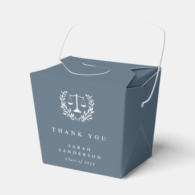 Blue-Gray Law Scales+Laurel Wreath Graduation Favor Boxes (Front Side)