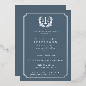 Blue-Gray Law School Graduation Party Foil Invitation