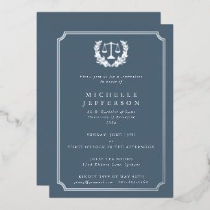 Blue-Gray Law School Graduation Party Foil Invitation
