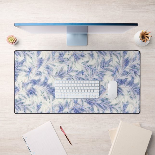 Blue Gray Leaf Pop Art Pattern Desk Mat Pad (Office 1)