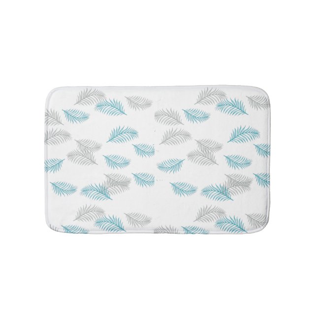 Blue & Gray Leaves Pattern  Bath Mat (Front)
