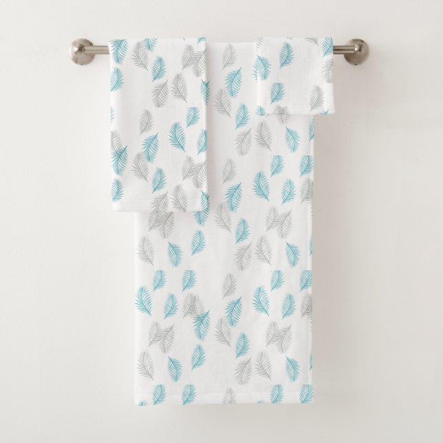 Blue & Gray Leaves Pattern  Bath Towel Set (Insitu)