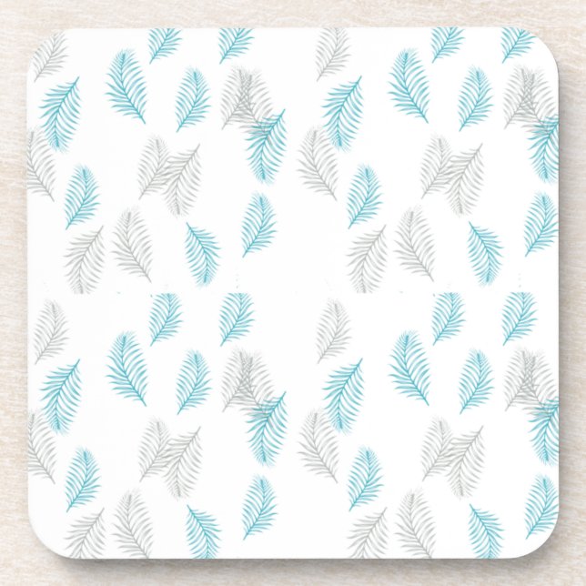 Blue & Gray Leaves Pattern Beverage Coaster (Front)