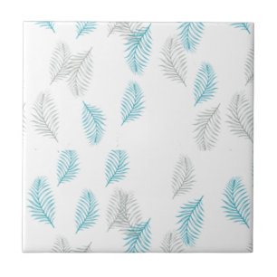 Blue & Gray Leaves Pattern Ceramic Tile