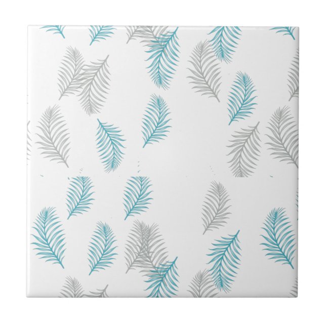 Blue & Gray Leaves Pattern  Ceramic Tile (Front)
