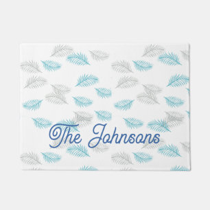Blue & Gray Leaves Pattern Doormat