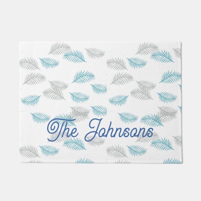 Blue & Gray Leaves Pattern  Doormat (Front)