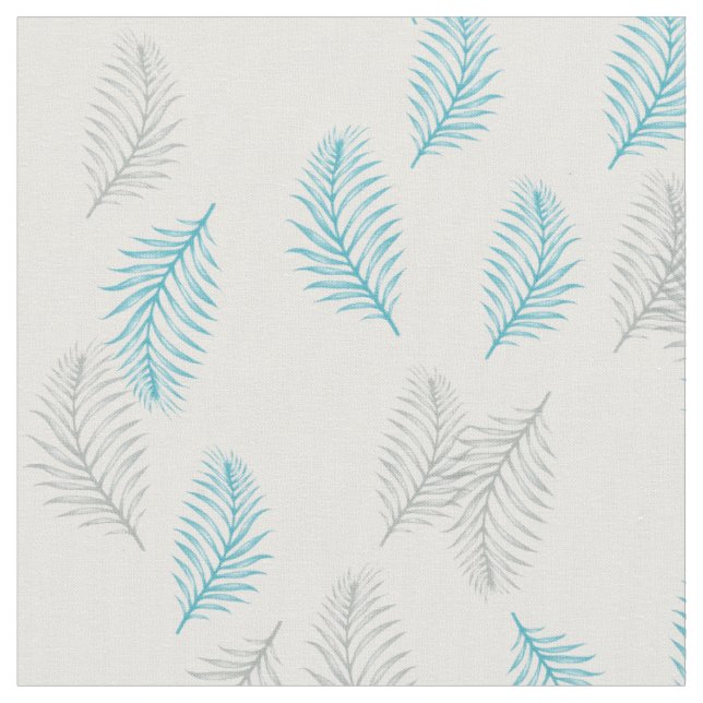 Blue & Gray Leaves Pattern  Fabric (Close Up)