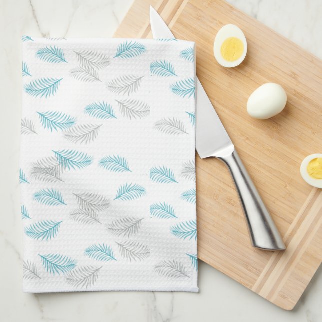 Blue & Gray Leaves Pattern Kitchen Towel (Quarter Fold)