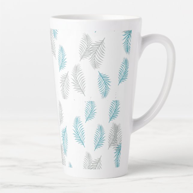 Blue & Gray Leaves Pattern  Latte Mug (Right)