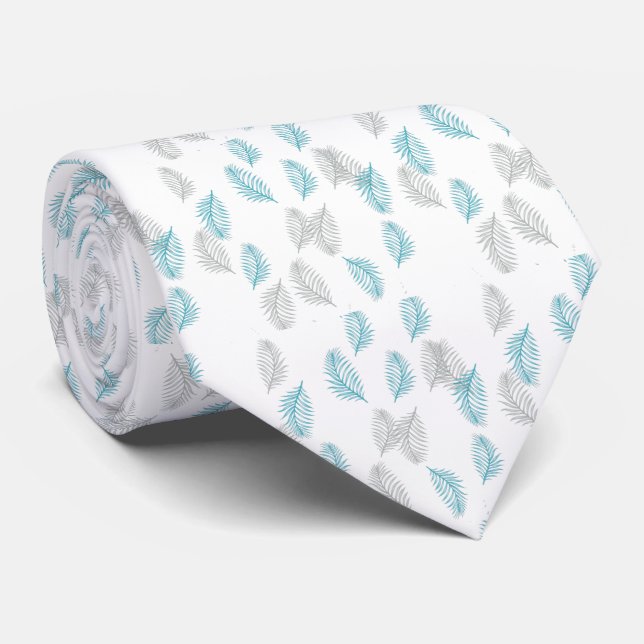 Blue & Gray Leaves Pattern Neck Tie (Rolled)