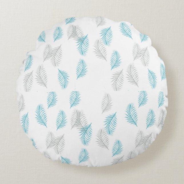 Blue & Gray Leaves Pattern  Round Pillow (Front)