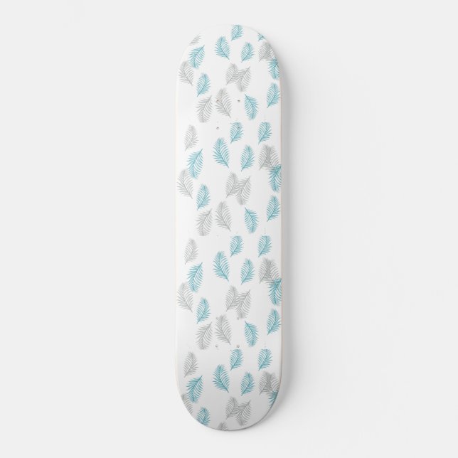 Blue & Gray Leaves Pattern  Skateboard (Front)