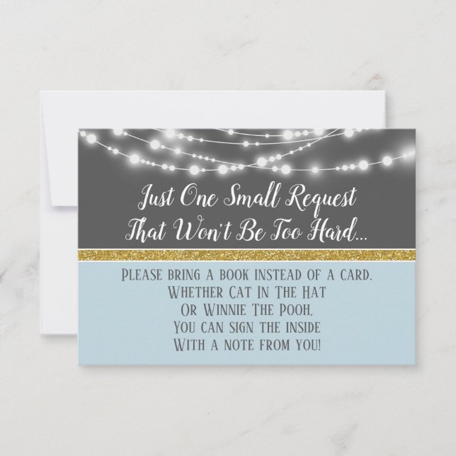 Blue Gray Lights Baby Shower Bring A Book Card (Front)
