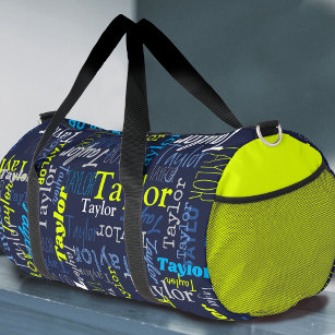 blue gray lime personalized name all over duffle bag