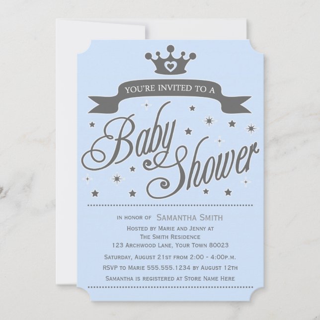 Blue & Gray Little Prince Baby Shower Invitation (Front)