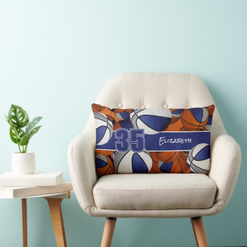 blue gray basketballs personalized lumbar pillow