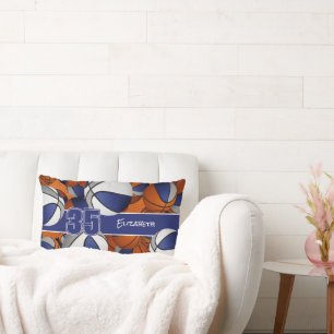 blue gray lots of basketballs kids sports room lumbar pillow