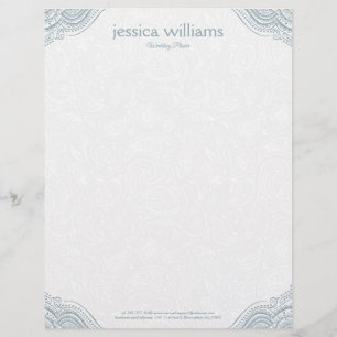 Blue-Gray Mandala Corners On White Paisley Letterhead