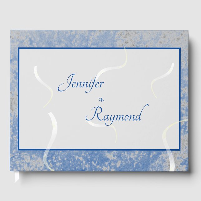 Blue & Gray Marble Monogramed Guest Book (Front)