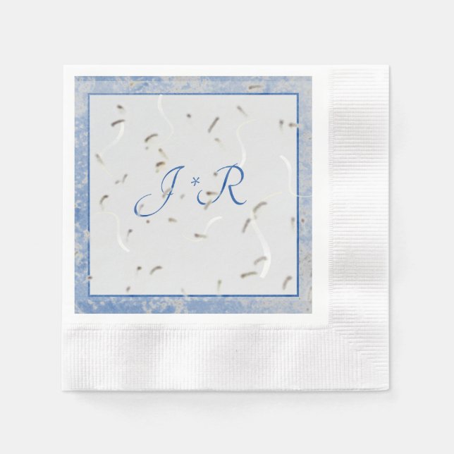 Blue & Gray Marble Monogramed Napkins (Front)