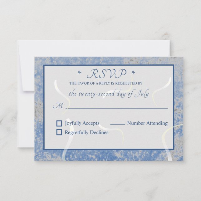 Blue & Gray Marble Monogramed RSVP Card (Front)