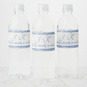 Blue & Gray Marble Monogramed Water Bottle Label