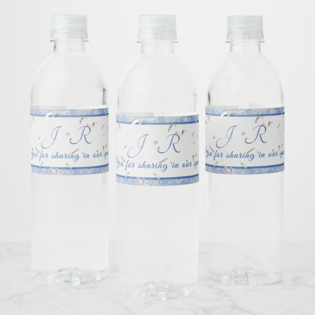 Blue & Gray Marble Monogramed Water Bottle Label (Bottles)