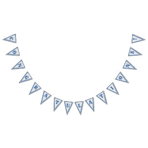 Blue & Gray Marble Monogramed Wedding Bunting Flags