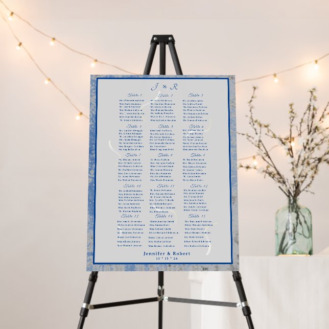 Blue & Gray Marble Monogrammed Seating Chart Foam Board (In Situ (Stand))