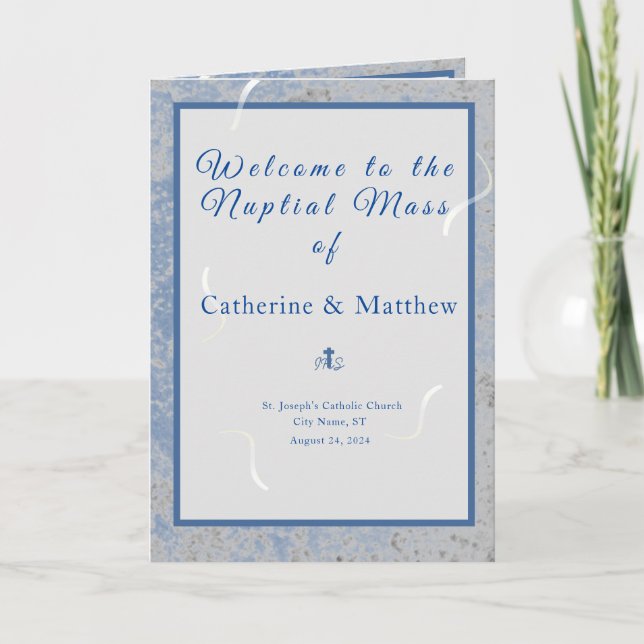 Blue & Gray Marble Nuptial Mass with Photo  Program (Front)