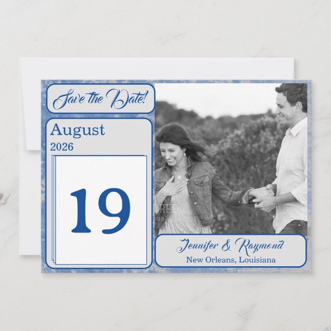 Blue & Gray Marble Save The Date (Front)
