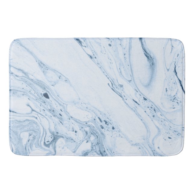 Blue-gray marble swirls background bath mat (Front)