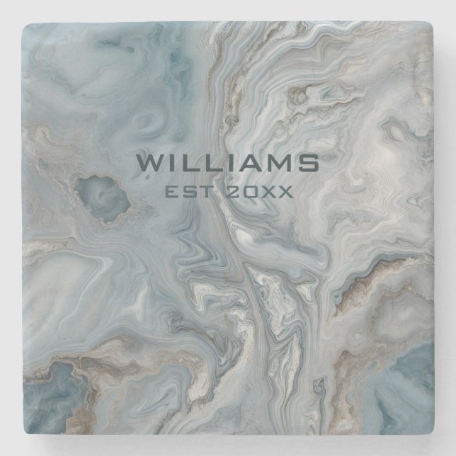 Blue Gray Marble Texture Personalized Stone Coaster (Front)