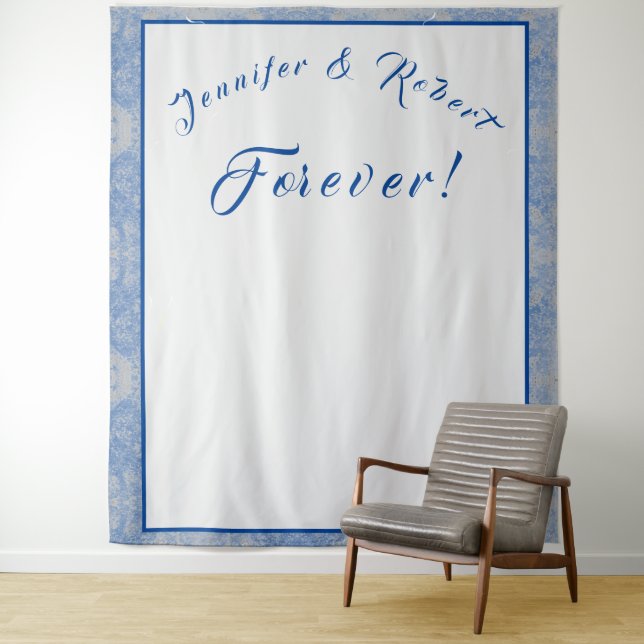 Blue & Gray Marble Wedding Tapestry (In Situ)