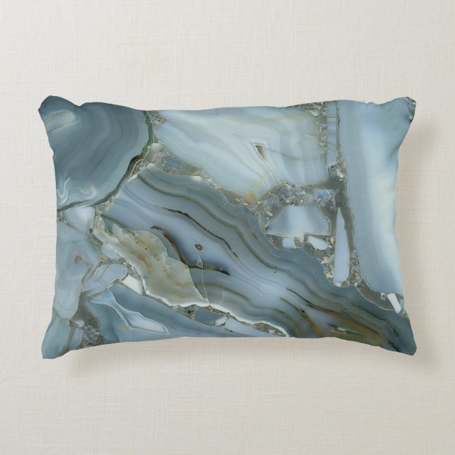 Blue Gray Marble with Gold Vein Accent Pillow (Front)