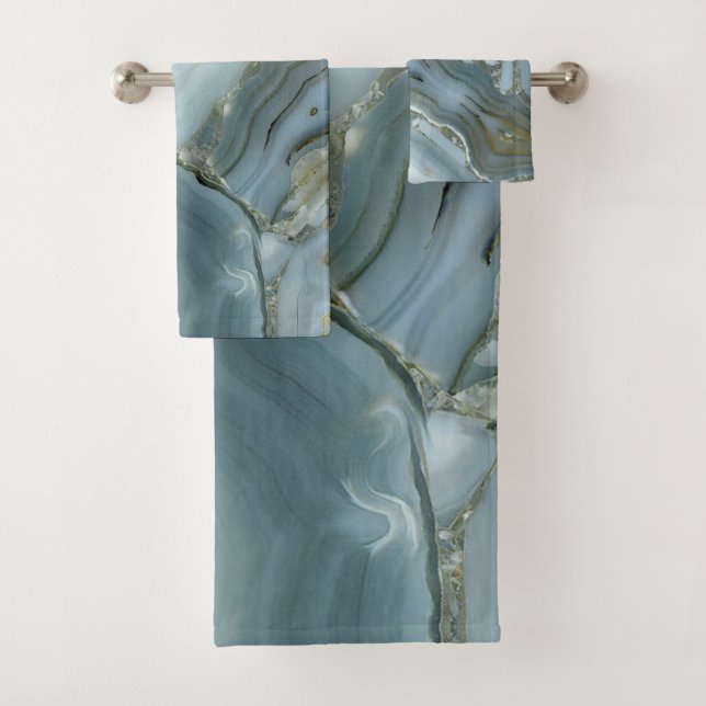 Blue Gray Marble with Gold Vein Bath Towel Set (Insitu)