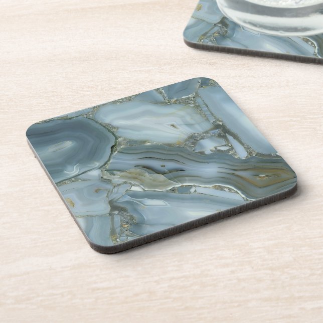 Blue Gray Marble with Gold Vein Beverage Coaster (Left Side)