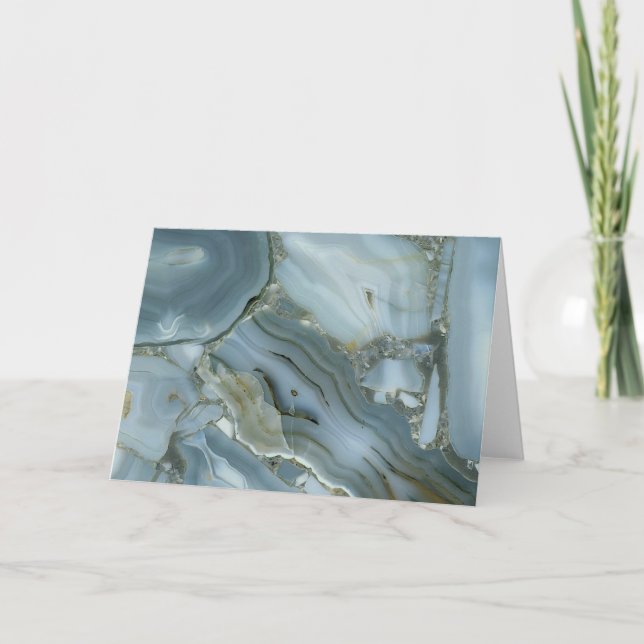Blue Gray Marble with Gold Vein Blank Inside Thank You Card (Front)