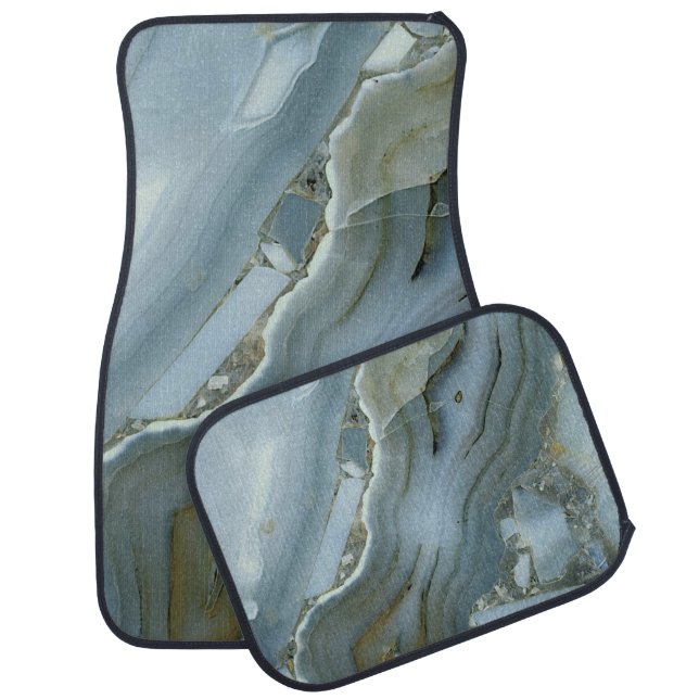 Blue Gray Marble with Gold Vein Car Floor Mat (Set)