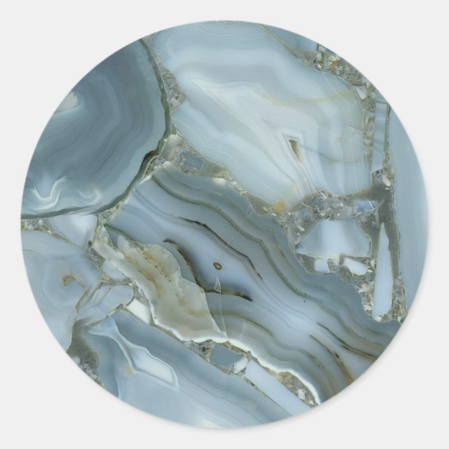 Blue Gray Marble with Gold Vein Classic Round Sticker (Front)